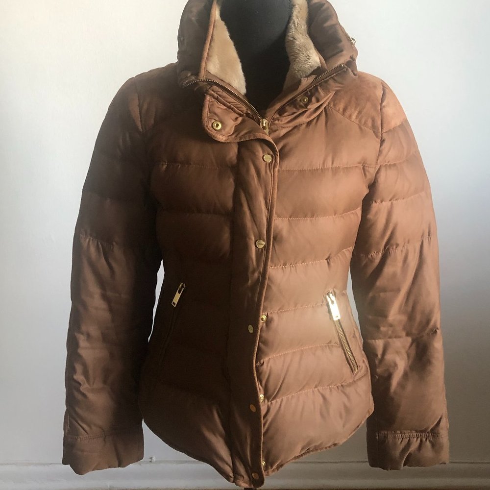 Zara Quilted Puffer Jacket with Faux Fur Collar